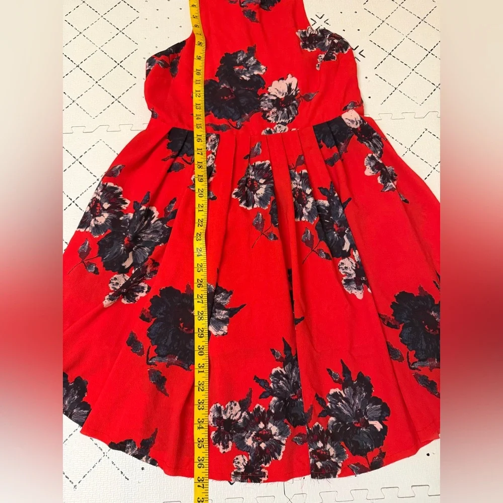 Free People Flutterby Cherry Red Floral Fit &‎ Flare Dress Womens 6
